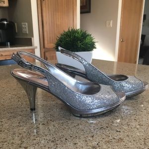 Nine West Sharina Silver Peep Toe Dress heels